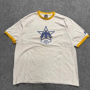 VTG Nike Mariners Baseball Ringer T-shirt Men's 2XL MLB Seattle White Yellow Y2K